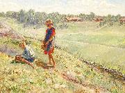 Alf Wallander Berry Picking Children a Summer Day oil painting on canvas